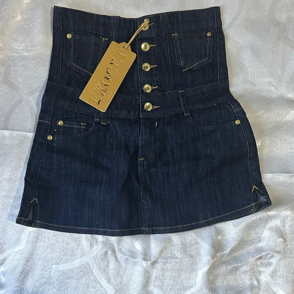High-Waisted Denim Mini Skirt - Dark Blue